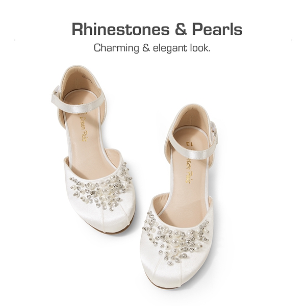 Girls Pearl Low Wedge Shoes - IVORY - 3